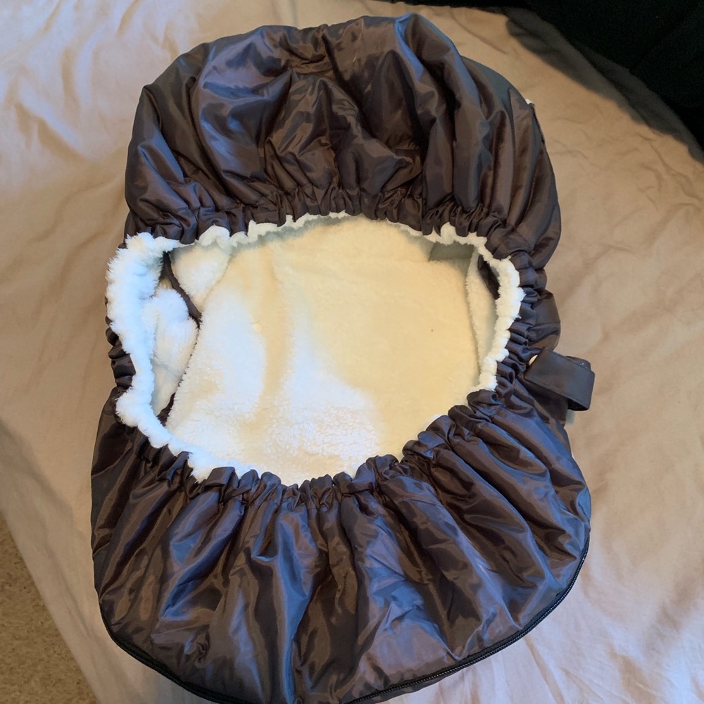 Infant car seat insulated faux fur lined cover